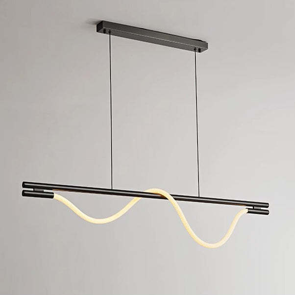 Braided Silicone Copper Curved Linear LED Island Chandelier
