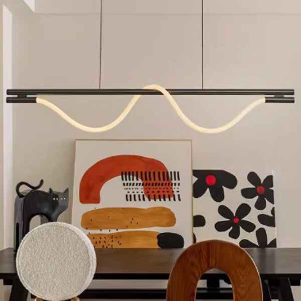 Braided Silicone Copper Curved Linear LED Island Chandelier