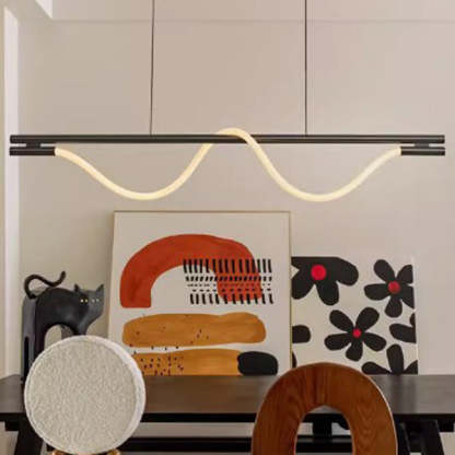 Braided Silicone Copper Curved Linear LED Island Chandelier