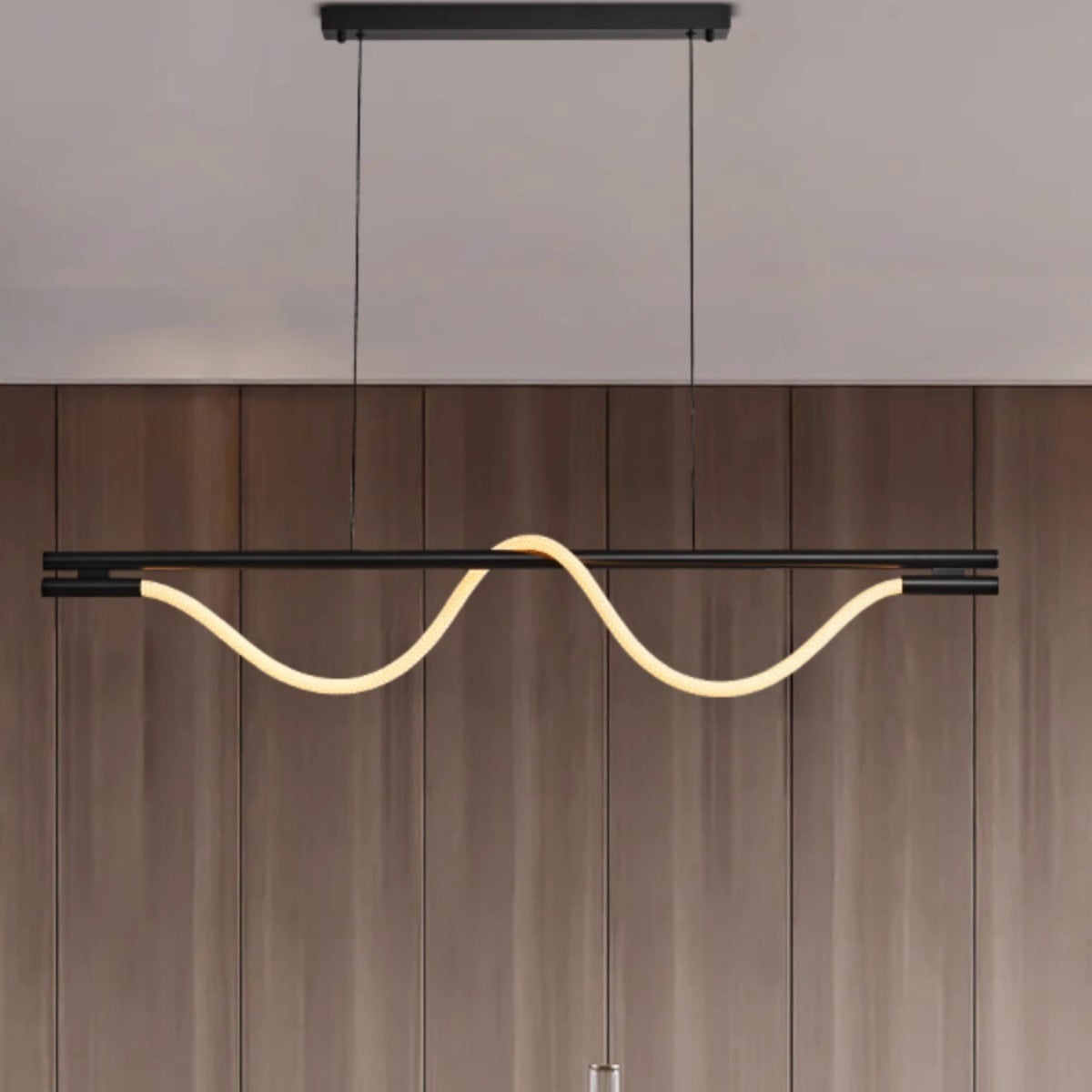 Braided Silicone Copper Curved Linear LED Island Chandelier