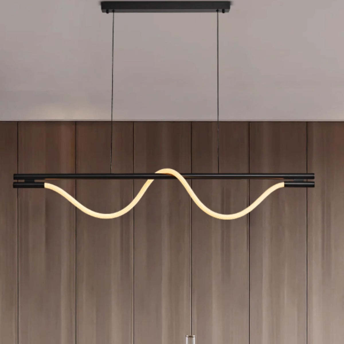 Braided Silicone Copper Curved Linear LED Island Chandelier
