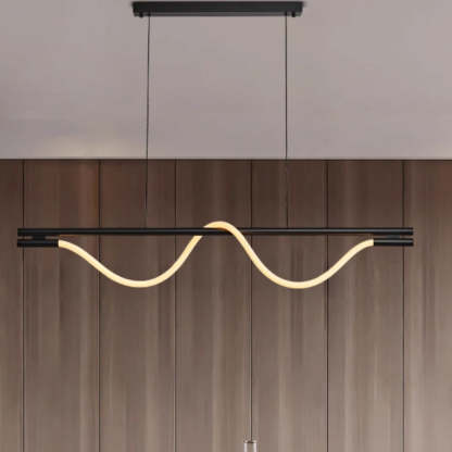 Braided Silicone Copper Curved Linear LED Island Chandelier