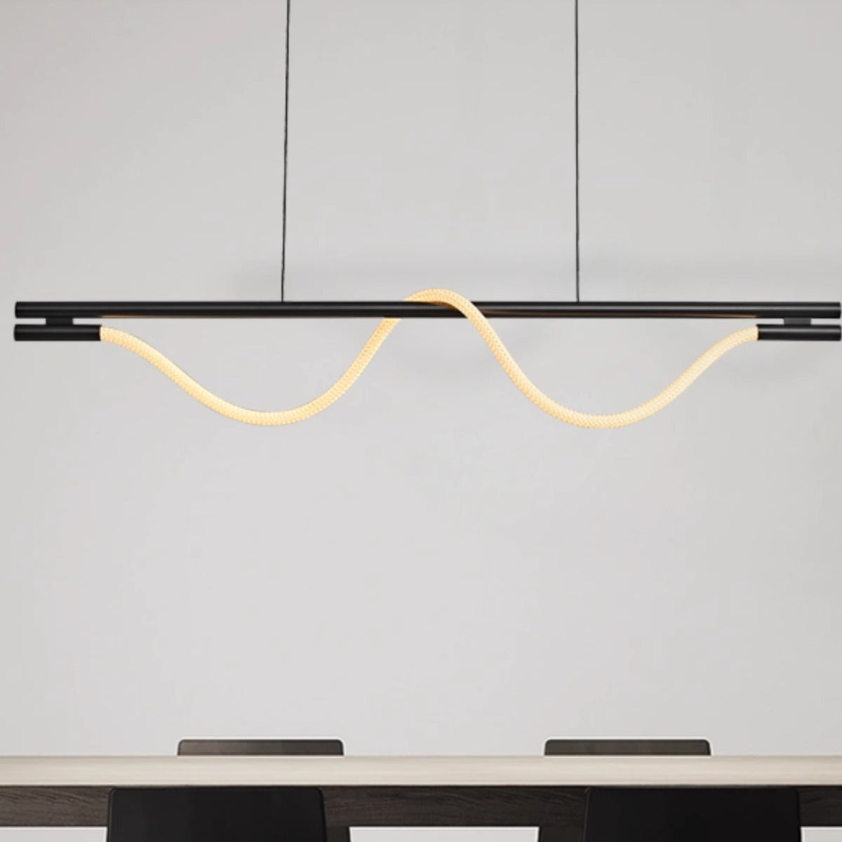 Braided Silicone Copper Curved Linear LED Island Chandelier
