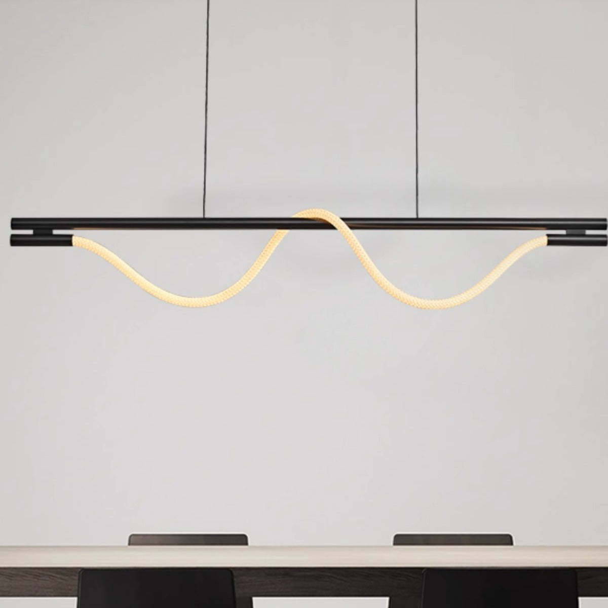 Braided Silicone Copper Curved Linear LED Island Chandelier