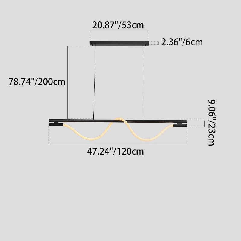 Braided Silicone Copper Curved Linear LED Island Chandelier