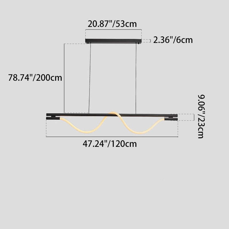 Braided Silicone Copper Curved Linear LED Island Chandelier