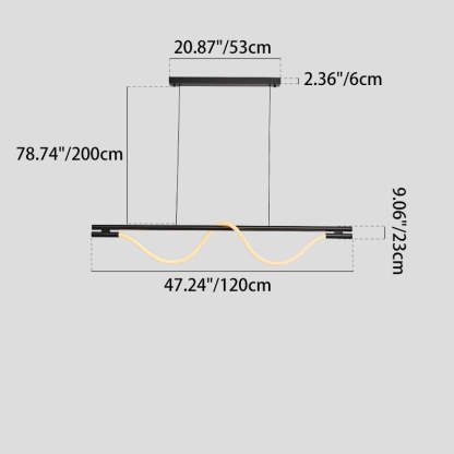 Braided Silicone Copper Curved Linear LED Island Chandelier