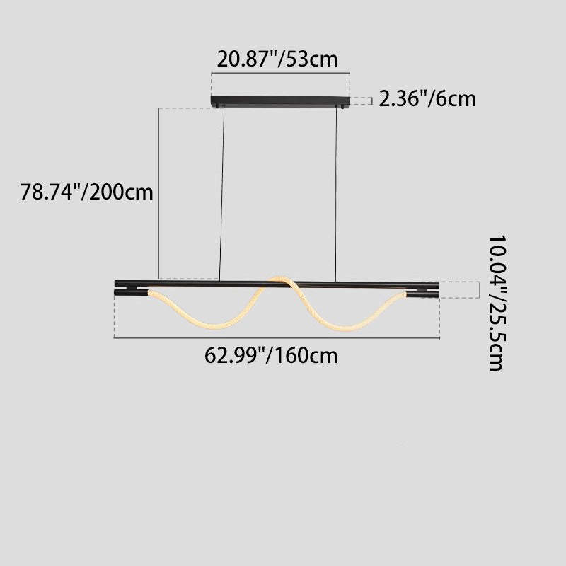 Braided Silicone Copper Curved Linear LED Island Chandelier