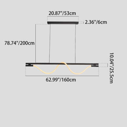 Braided Silicone Copper Curved Linear LED Island Chandelier