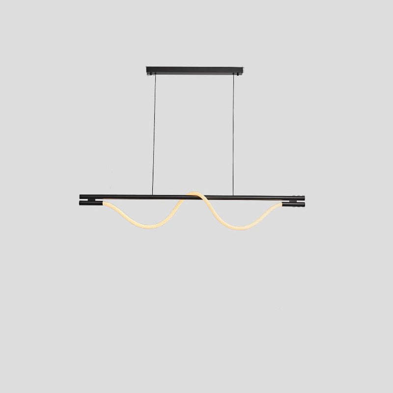 Braided Silicone Copper Curved Linear LED Island Chandelier
