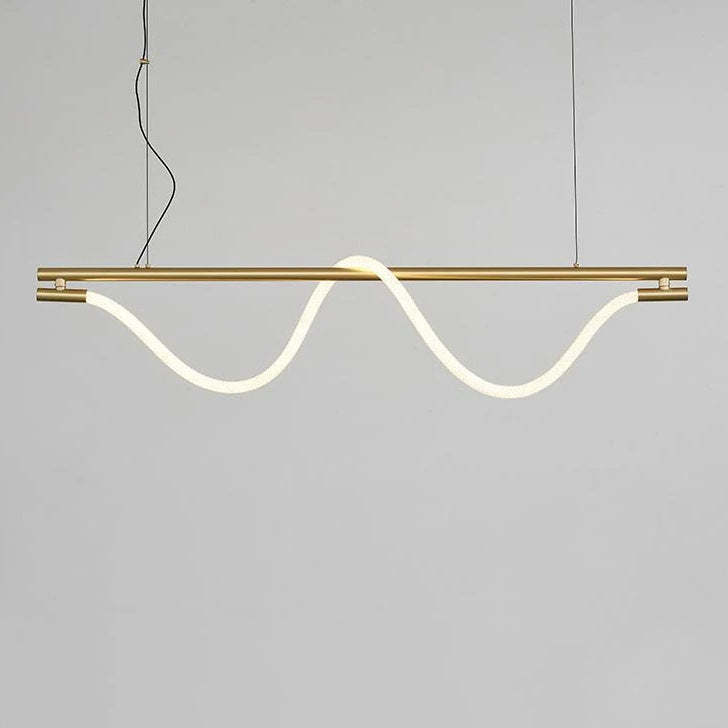 Braided Silicone Copper Curved Linear LED Island Chandelier