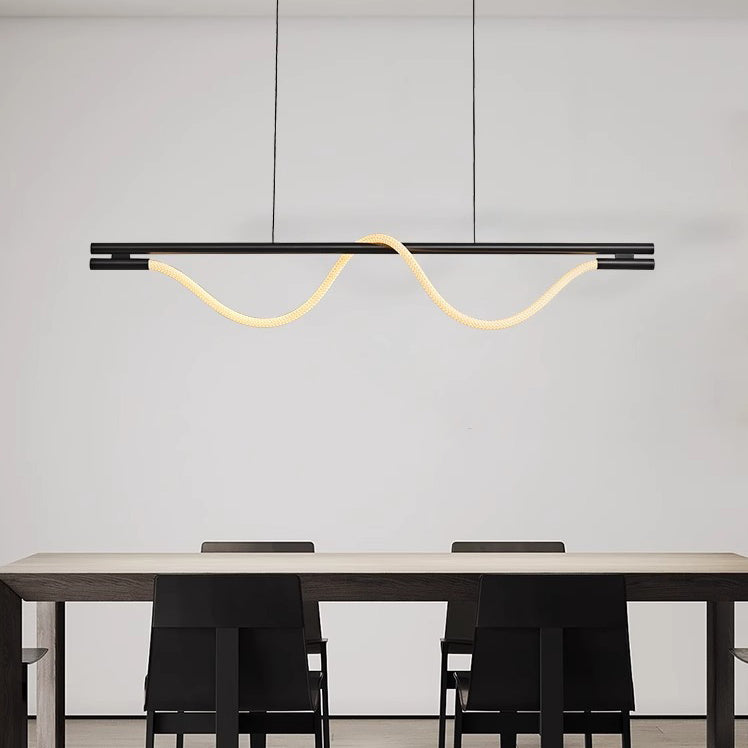 Braided Silicone Copper Curved Linear LED Island Chandelier