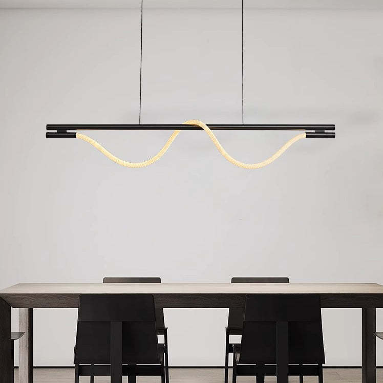 Braided Silicone Copper Curved Linear LED Island Chandelier