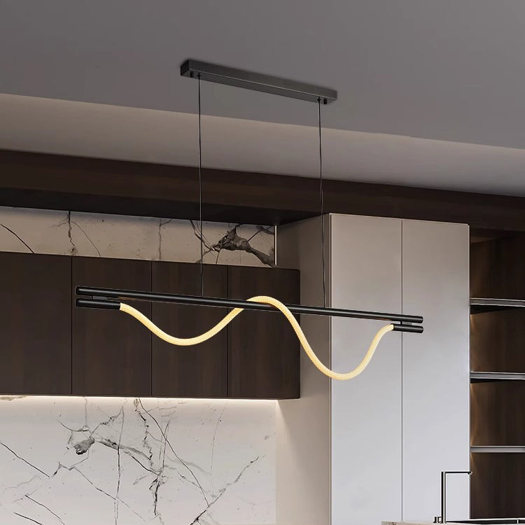 Braided Silicone Copper Curved Linear LED Island Chandelier