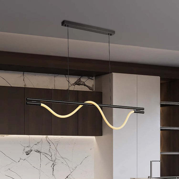 Braided Silicone Copper Curved Linear LED Island Chandelier