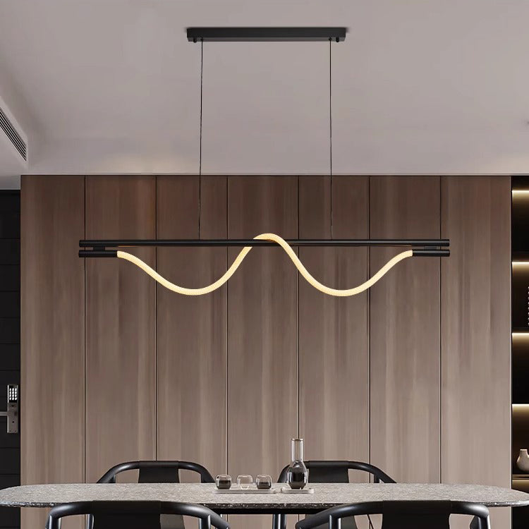 Braided Silicone Copper Curved Linear LED Island Chandelier