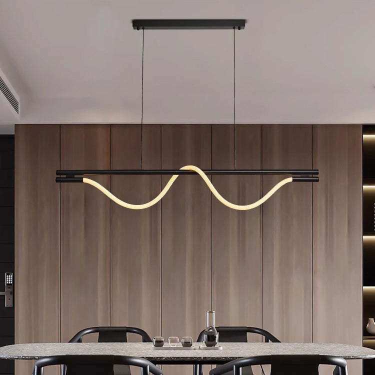 Braided Silicone Copper Curved Linear LED Island Chandelier