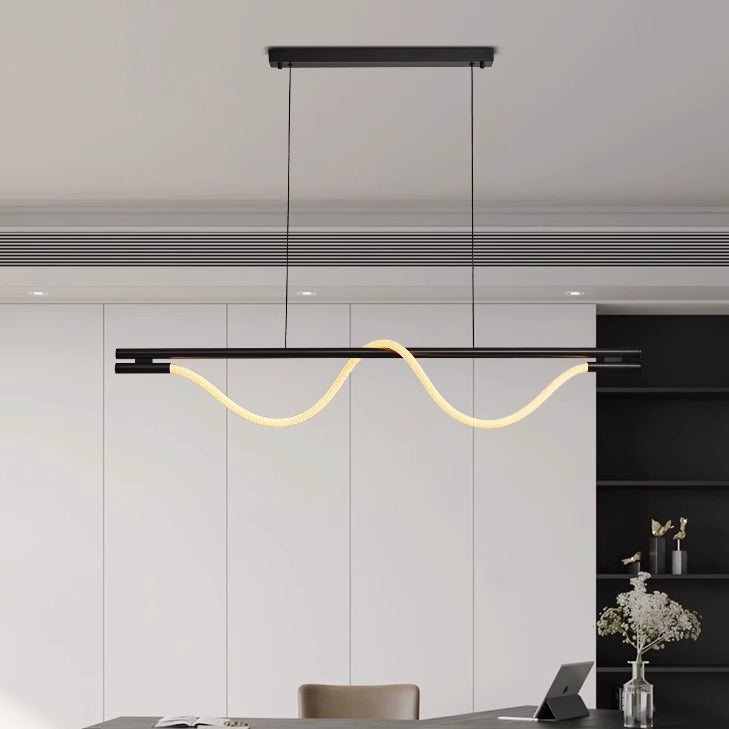 Braided Silicone Copper Curved Linear LED Island Chandelier