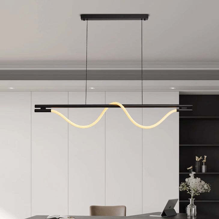 Braided Silicone Copper Curved Linear LED Island Chandelier