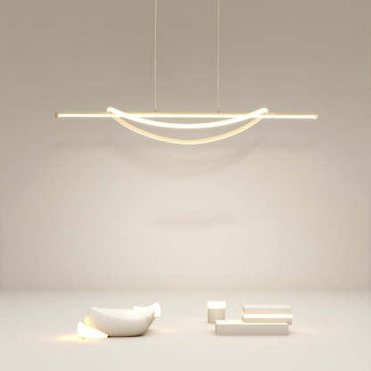 Silicone Aluminum Curved Linear LED Island Chandelier — Warm Light(3000K) / 220V-240V For UK/AU & White