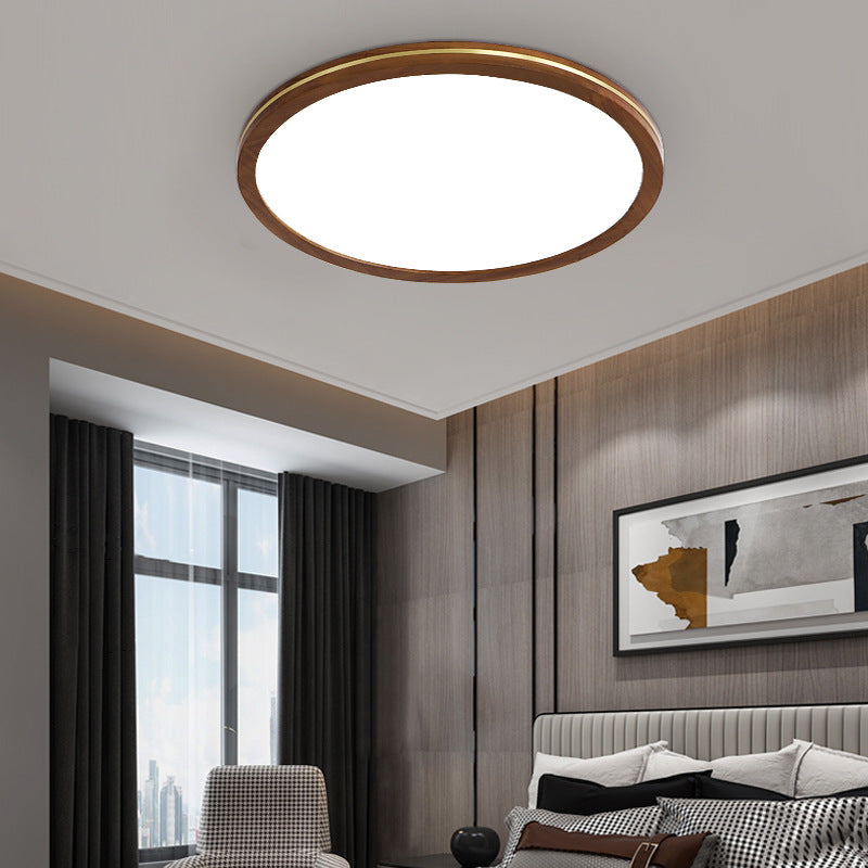 Chinese Rubberwood Round Flush Mount Light