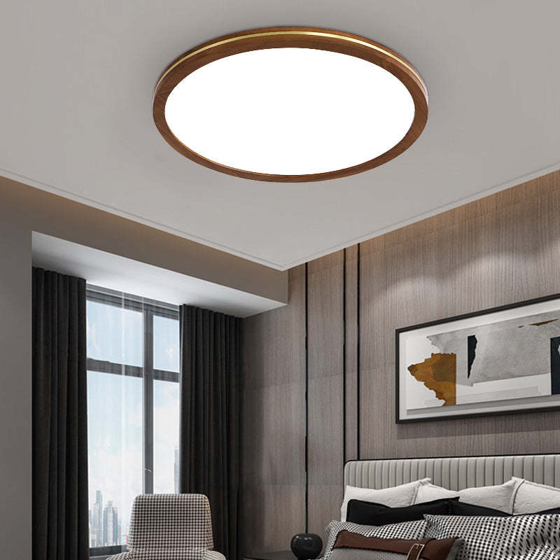 Chinese Rubberwood Round Flush Mount Light