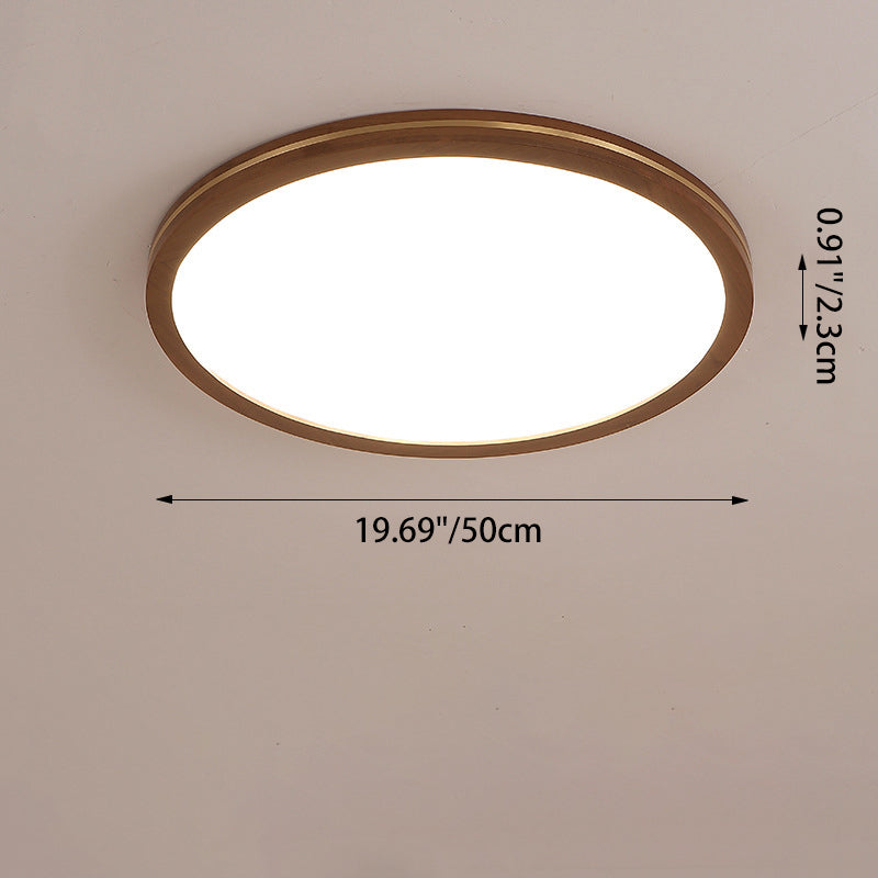 Chinese Rubberwood Round Flush Mount Light