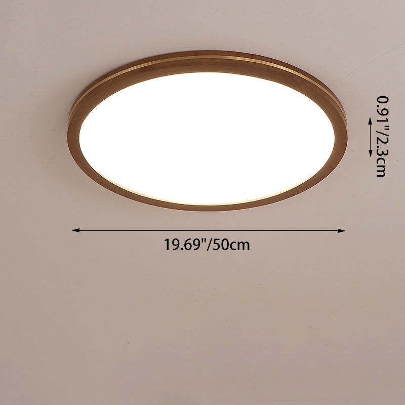 Chinese Rubberwood Round Flush Mount Light