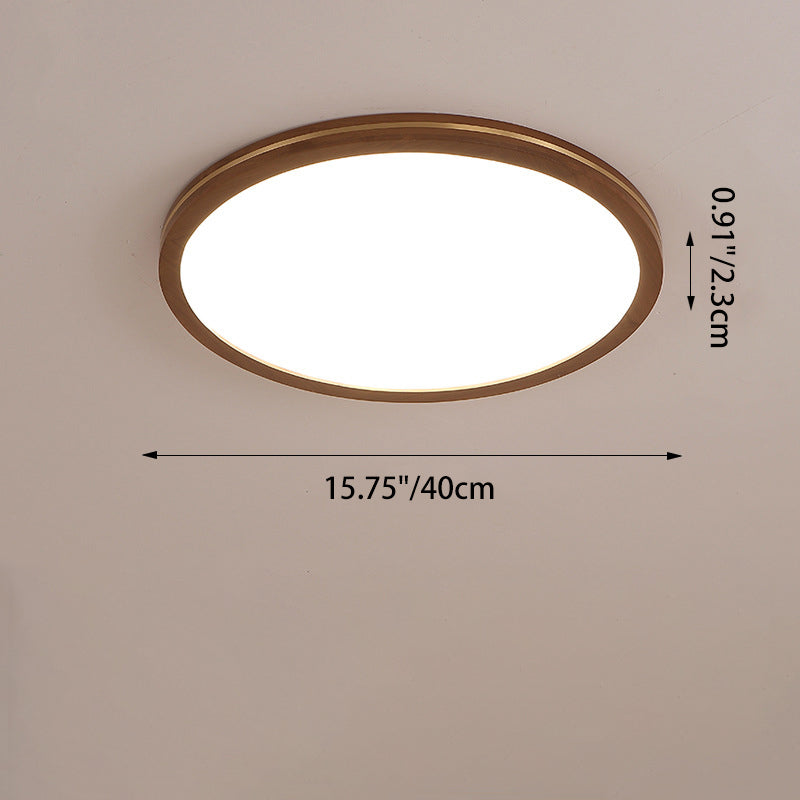 Chinese Rubberwood Round Flush Mount Light