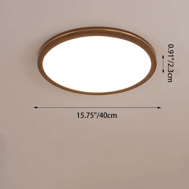 Chinese Rubberwood Round Flush Mount Light