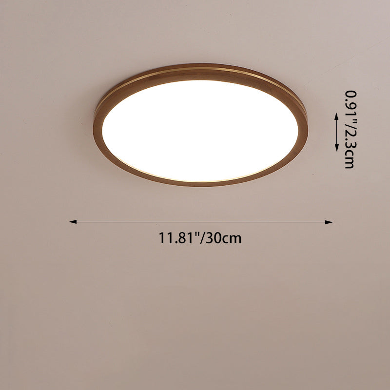 Chinese Rubberwood Round Flush Mount Light