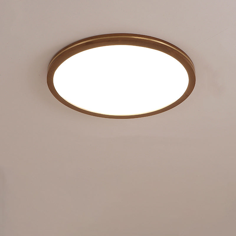 Chinese Rubberwood Round Flush Mount Light