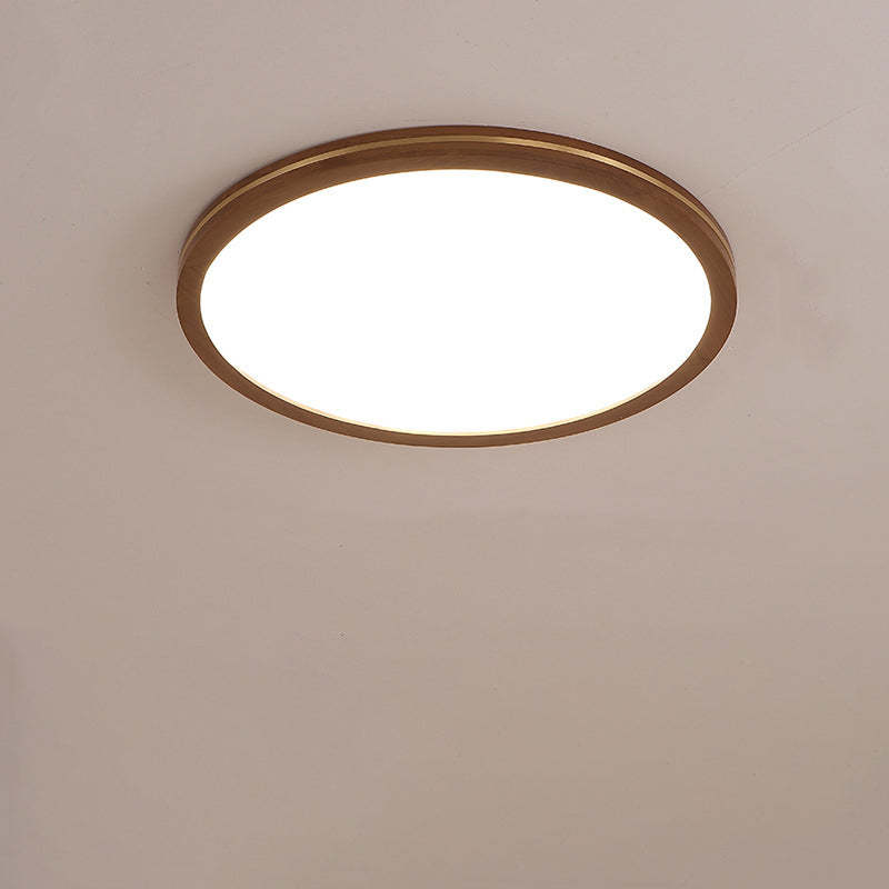 Chinese Rubberwood Round Flush Mount Light