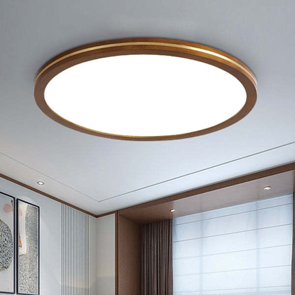 Chinese Rubberwood Round Flush Mount Light
