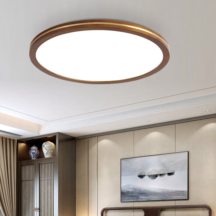 Chinese Rubberwood Round Flush Mount Light