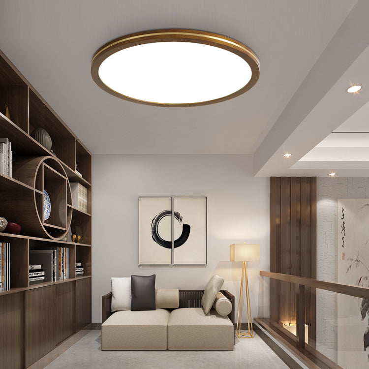 Chinese Rubberwood Round Flush Mount Light