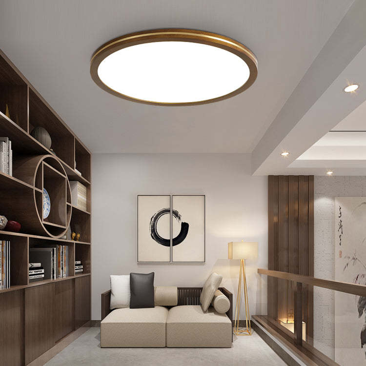 Chinese Rubberwood Round Flush Mount Light
