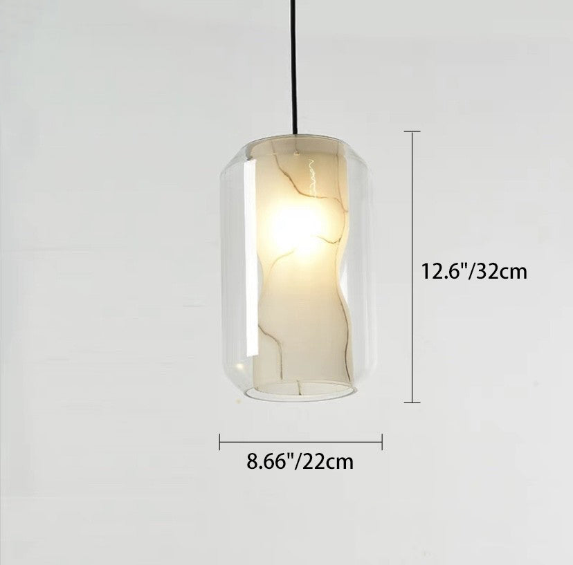 Scandinavian Glass Faux Alabaster Iron Cylinder Chandelier