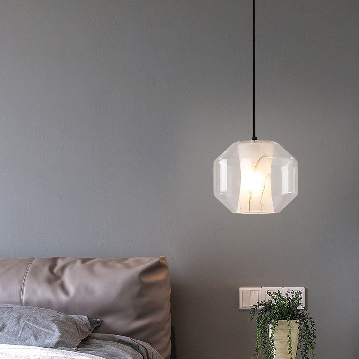 Scandinavian Glass Faux Alabaster Iron Cylinder Chandelier