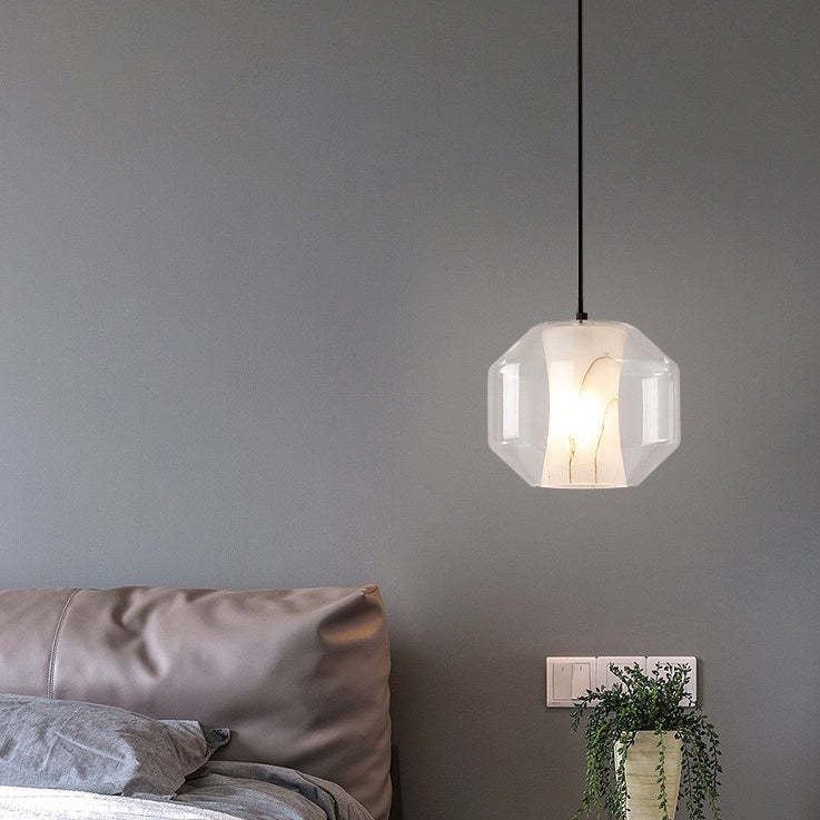 Scandinavian Glass Faux Alabaster Iron Cylinder Chandelier