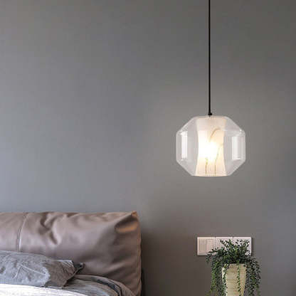 Scandinavian Glass Faux Alabaster Iron Cylinder Chandelier