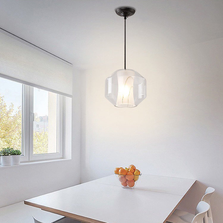 Scandinavian Glass Faux Alabaster Iron Cylinder Chandelier