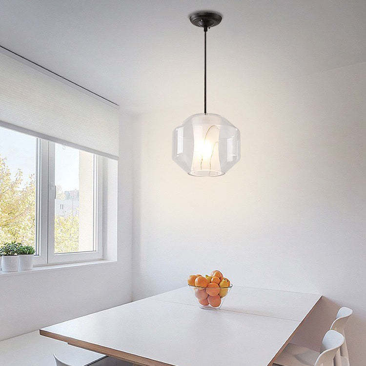 Scandinavian Glass Faux Alabaster Iron Cylinder Chandelier