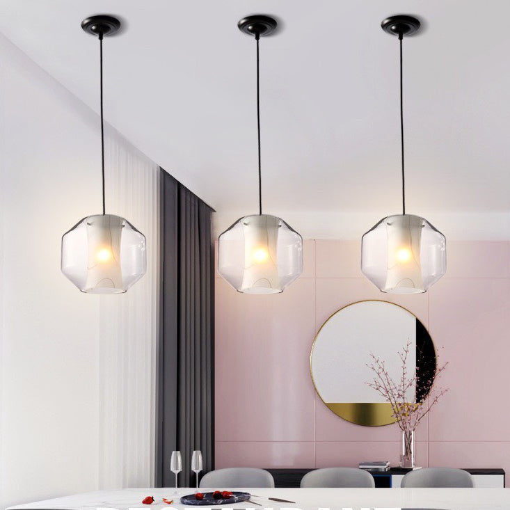 Scandinavian Glass Faux Alabaster Iron Cylinder Chandelier