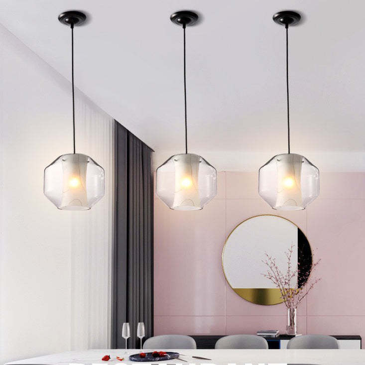 Scandinavian Glass Faux Alabaster Iron Cylinder Chandelier
