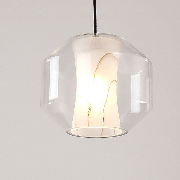 Scandinavian Glass Faux Alabaster Iron Cylinder Chandelier