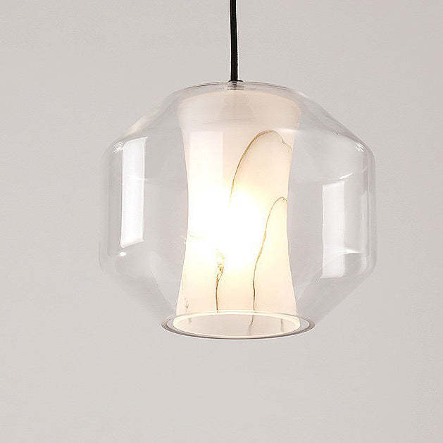 Scandinavian Glass Faux Alabaster Iron Cylinder Chandelier