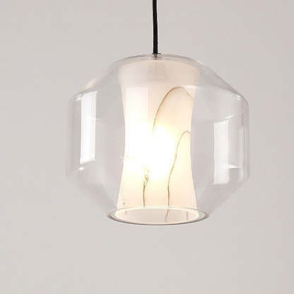 Scandinavian Glass Faux Alabaster Iron Cylinder Chandelier