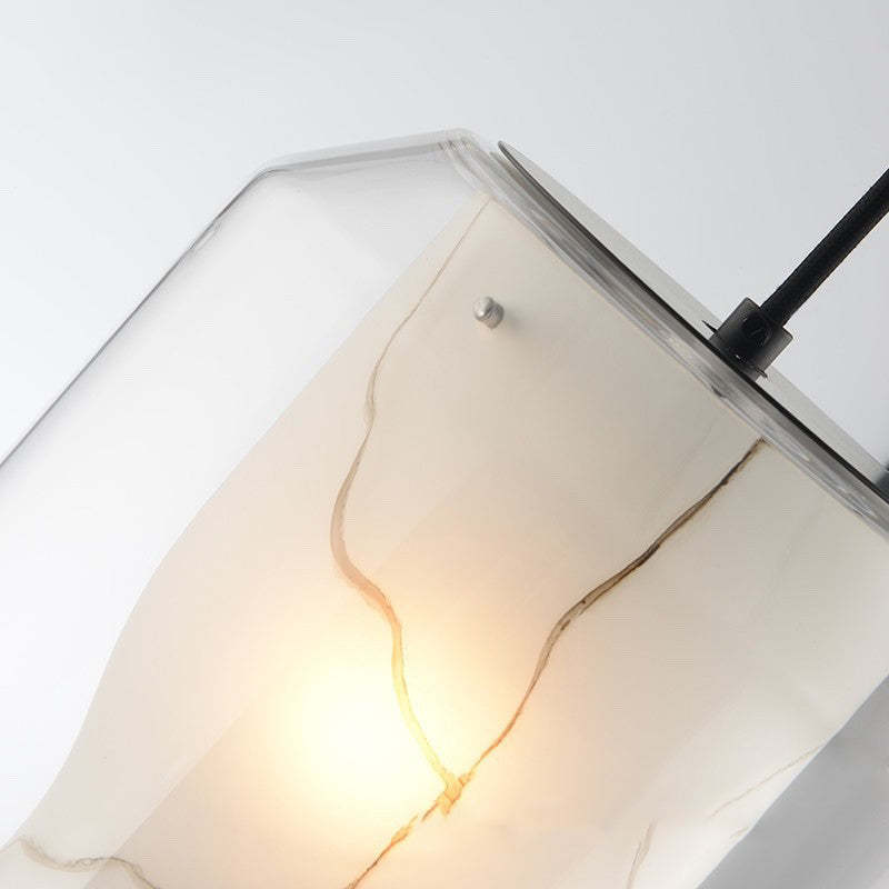 Scandinavian Glass Faux Alabaster Iron Cylinder Chandelier