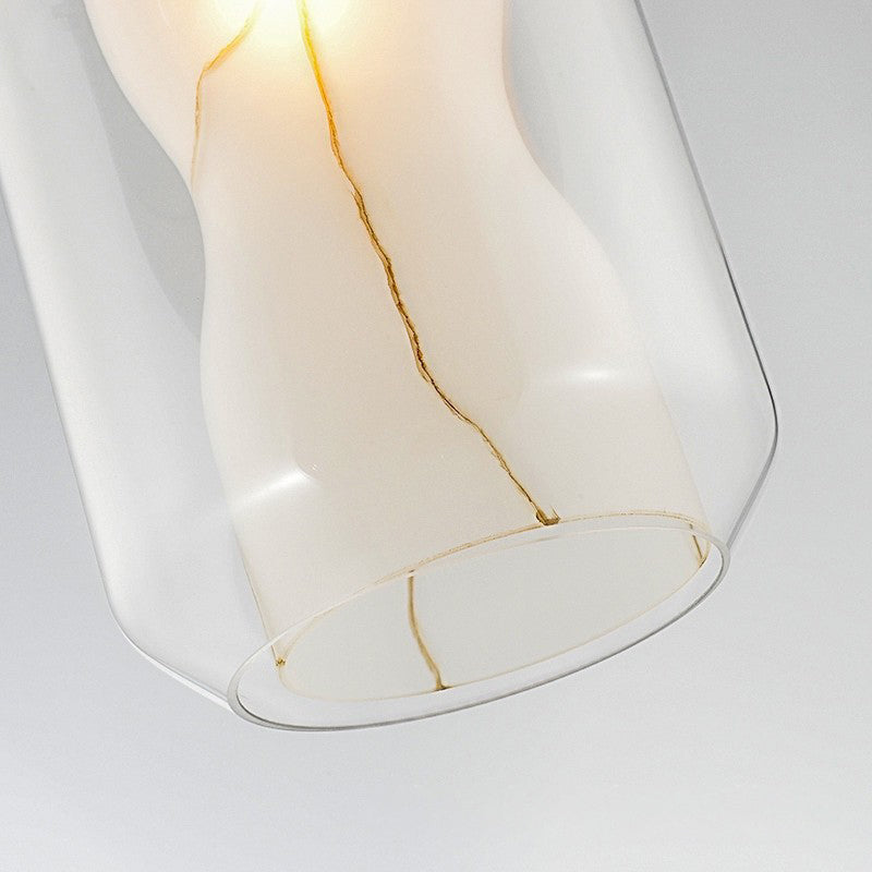 Scandinavian Glass Faux Alabaster Iron Cylinder Chandelier